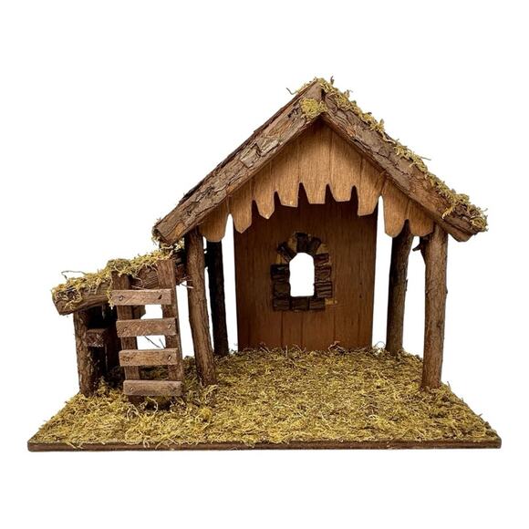 Vintage DiGiovanni Christmas Creche Holiday Nativity Stable Wood Moss Accent - Picture 15 of 15